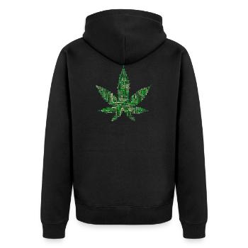 Marihuana Gras Hanf THC Cannabis - Unisex Premium Bio Zip Hoodie - Schwarz - Hinten - Nico (187cm)