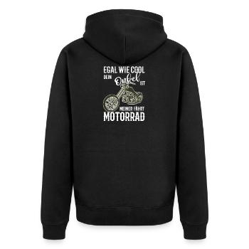 Motorrad Chopper cool Onkel Geschenkidee NEU - Unisex Premium Bio Zip Hoodie - Schwarz - Hinten - Nico (187cm)