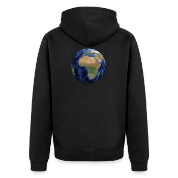 Weltkugel - Unisex Premium Bio Zip Hoodie - Schwarz - Hinten - Nico (187cm)