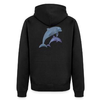 2 niedliche Delphine. Geschenkidee - Unisex Premium Bio Zip Hoodie - Schwarz - Hinten - Nico (187cm)