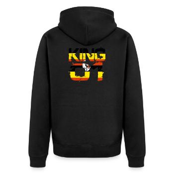 Geschenk King 01 Land Partner Uganda - Unisex Premium Bio Zip Hoodie - Schwarz - Hinten - Nico (187cm)