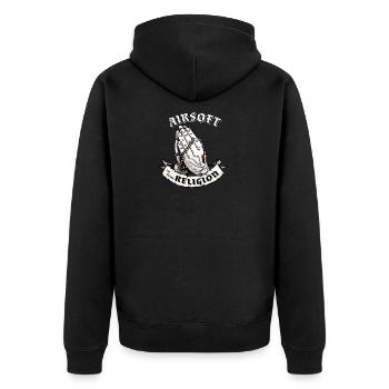 Airsoft Religion - Geschenk - Unisex Premium Bio Zip Hoodie - Schwarz - Hinten - Nico (187cm)