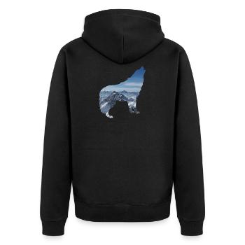 WOLF Motiv Design Geschenkidee Geburtstag Style - Unisex Premium Bio Zip Hoodie - Schwarz - Hinten - Nico (187cm)