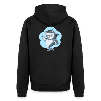 lustiger Haifisch - Unisex Premium Bio Zip Hoodie - Schwarz - Hinten - Nico (187cm)