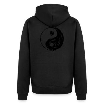 YIN and YANG frayed cool looks - Unisex Premium Organic Zip Hoodie - black - Back - Nico (187cm)