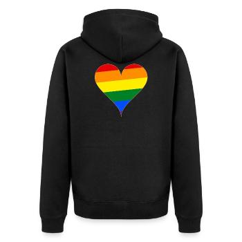 Herz Regenbogen Flagge Geschenk - Unisex Premium Bio Zip Hoodie - Schwarz - Hinten - Nico (187cm)