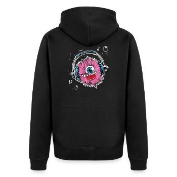 Monster,Kopfhörer,musik,singen - Unisex Premium Bio Zip Hoodie - Schwarz - Hinten - Nico (187cm)