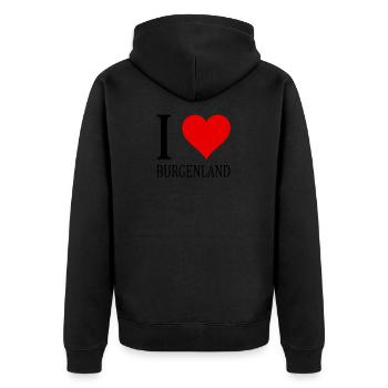 I love Burgenland! - Unisex Premium Bio Zip Hoodie - Schwarz - Hinten - Nico (187cm)