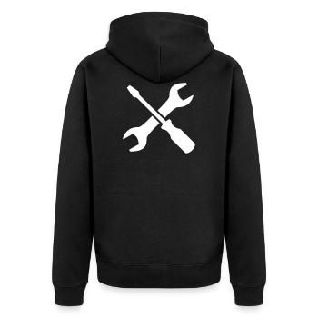 Werkzeuge - Unisex Premium Bio Zip Hoodie - Schwarz - Hinten - Nico (187cm)