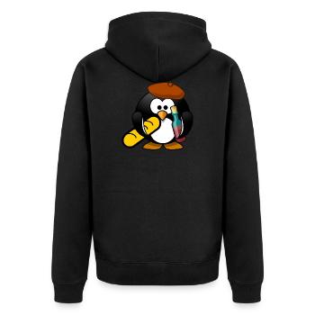 kleiner Pinguin in Frankreich - Unisex Premium Bio Zip Hoodie - Schwarz - Hinten - Nico (187cm)