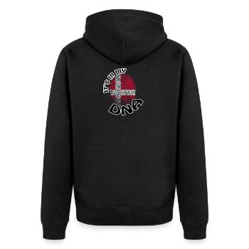 Geschenk Its in my dna dns roots Daenemark - Unisex Premium Bio Zip Hoodie - Schwarz - Hinten - Nico (187cm)