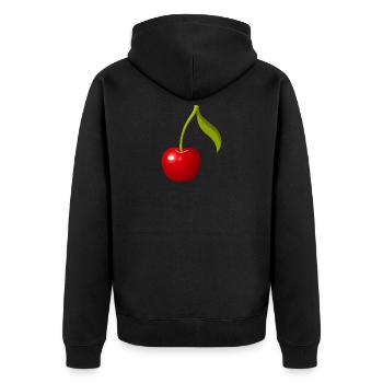 Leckeres Kirschen-Motiv! - Unisex Premium Bio Zip Hoodie - Schwarz - Hinten - Nico (187cm)
