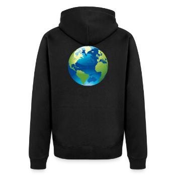 Globus - Weltkugel - Unisex Premium Bio Zip Hoodie - Schwarz - Hinten - Nico (187cm)