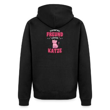 Katzen Shirt für Paare Geschenk Freund Katze - Unisex Premium Bio Zip Hoodie - Schwarz - Hinten - Nico (187cm)