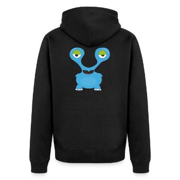 Blaues Monster mit Glubsaugen - Unisex Premium Bio Zip Hoodie - Schwarz - Hinten - Nico (187cm)