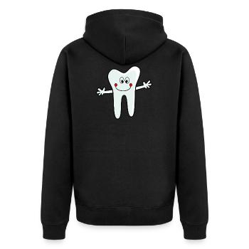 Zahnarztpraxis Logo Zahn - Unisex Premium Bio Zip Hoodie - Schwarz - Hinten - Nico (187cm)