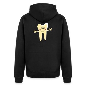 Zahnarztpraxis Logo Zahn - Unisex Premium Bio Zip Hoodie - Schwarz - Hinten - Nico (187cm)