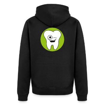Zahnarztpraxis Logo Zahn - Unisex Premium Bio Zip Hoodie - Schwarz - Hinten - Nico (187cm)