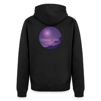 Leuchtturm bei Nacht Lila Licht - Unisex Premium Bio Zip Hoodie - Schwarz - Hinten - Nico (187cm)