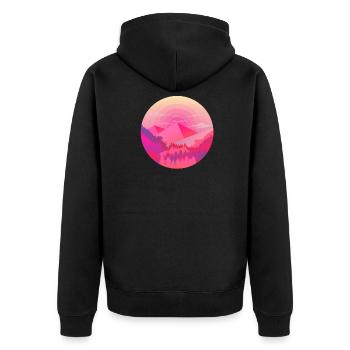 Berge Pyramide Sonne Wald - Unisex Premium Bio Zip Hoodie - Schwarz - Hinten - Nico (187cm)