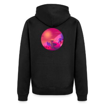 Pfad in den Bergen Sonnenuntergang - Unisex Premium Bio Zip Hoodie - Schwarz - Hinten - Nico (187cm)
