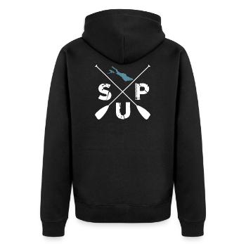 SUP - Unisex Premium Bio Zip Hoodie - Schwarz - Hinten - Nico (187cm)