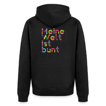Meine Welt ist Bunt - Geschenkidee - Unisex Premium Bio Zip Hoodie - Schwarz - Hinten - Nico (187cm)
