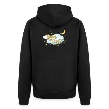 Good night sleep t shirt with moon and stars - Unisex Premium Organic Zip Hoodie - black - Back - Nico (187cm)