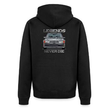 W201 190E legends never die - Unisex Premium Organic Zip Hoodie - black - Back - Nico (187cm)