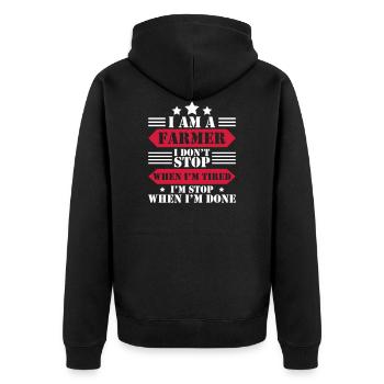 I AM A FARMER-farmers - Unisex Premium Organic Zip Hoodie - black - Back - Nico (187cm)