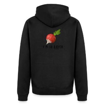 I am so Radish Rettich Wortwitz Geschenk Idee - Unisex Premium Bio Zip Hoodie - Schwarz - Hinten - Nico (187cm)