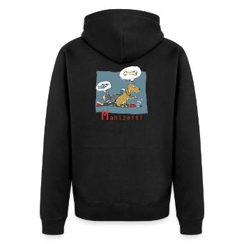 Mahlzeit! - Unisex Premium Bio Zip Hoodie - Schwarz - Hinten - Nico (187cm)
