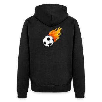 FUSSBALL FEUER FLAMMEN Geschenkidee Geburtstag - Unisex Premium Bio Zip Hoodie - Schwarz - Hinten - Nico (187cm)