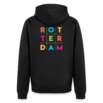 Rotterdam - Pays-Bas - Pays-Bas - Randstad - Veste à capuche bio Premium Unisexe - noir - Dos - Nico (187cm)