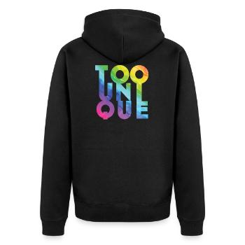 Zu einzigartig - Unisex Premium Bio Zip Hoodie - Schwarz - Hinten - Nico (187cm)