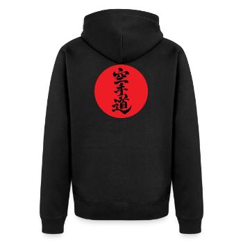Kanji KARATE-DO red sun - Unisex Premium Organic Zip Hoodie - black - Back - Nico (187cm)