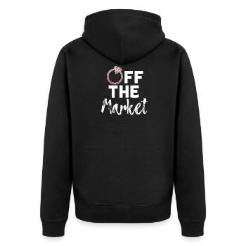 Off the Market Wedding Bride Saying Gift Idea - Unisex Premium Organic Zip Hoodie - black - Back - Nico (187cm)