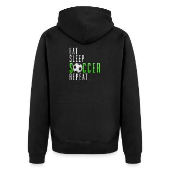 Eat Sleep Soccer Repeat Fußball Spruch Geschenk - Unisex Premium Bio Zip Hoodie - Schwarz - Hinten - Nico (187cm)