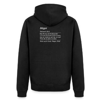 JÄGER DEFINITION SPRUCH Geschenkidee Geburtstag - Unisex Premium Bio Zip Hoodie - Schwarz - Hinten - Nico (187cm)