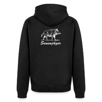 SAUENJÄGER WILDSCHWEIN WILDSAU Geschenkidee Motiv - Unisex Premium Bio Zip Hoodie - Schwarz - Hinten - Nico (187cm)