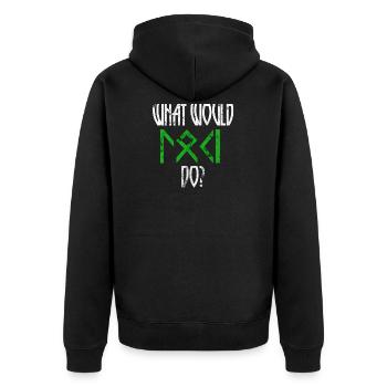 What would Loki do? Walhalla Spruch Geschenk Idee - Unisex Premium Bio Zip Hoodie - Schwarz - Hinten - Nico (187cm)