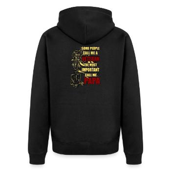 Veteran Papa Vater Army Vatertag Soldat Geschenk - Unisex Premium Bio Zip Hoodie - Schwarz - Hinten - Nico (187cm)
