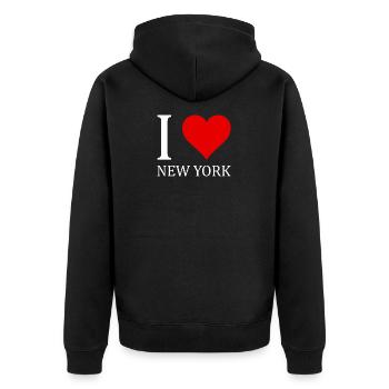 I love New York - Unisex Premium Bio Zip Hoodie - Schwarz - Hinten - Nico (187cm)