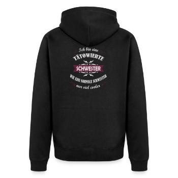 Ich bin eine Tätowierte Schwester viel cooler - Unisex Premium Bio Zip Hoodie - Schwarz - Hinten - Nico (187cm)