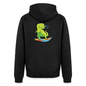 Surfing Dinousaur Holiday Shirt Geschenk - Unisex Premium Bio Zip Hoodie - Schwarz - Hinten - Nico (187cm)