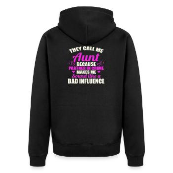 Best Aunt Partner In Crime Gift - Unisex Premium Bio Zip Hoodie - Schwarz - Hinten - Nico (187cm)