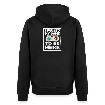 I paused my game to be here gaming - Unisex Premium Organic Zip Hoodie - black - Back - Nico (187cm)