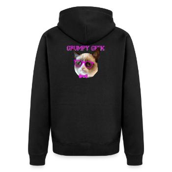 Cute Grumpy Geek Cat Gift - Unisex Premium Organic Zip Hoodie - black - Back - Nico (187cm)