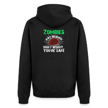 Funny Sarcastic Zombies Eat Brains Gift - Unisex Premium Bio Zip Hoodie - Schwarz - Hinten - Nico (187cm)