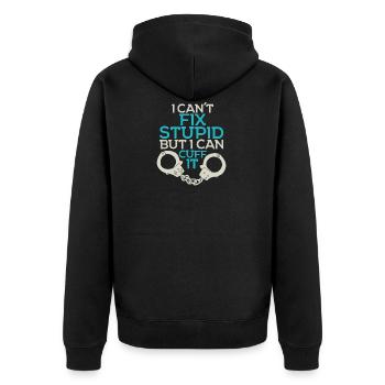 Stupidity Stop - Police - Handcuffs - Unisex Premium Organic Zip Hoodie - black - Back - Nico (187cm)